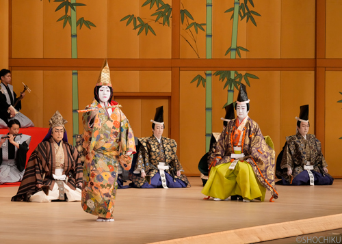 ▲From left, Nakamura Matagorō, Nakamura Takanosuke, Sawamura Sōnosuke, Nakamura Senjaku, Nakamura Matsue in 'FUNA BENKEI'.