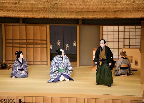 ▲From left, Nakamura Senjaku, Onoe Shōroku, Nakamura Baigyoku, <br>Nakamura Tōzō in 'FUTATSU CHŌCHŌ KURUWA NIKKI'.