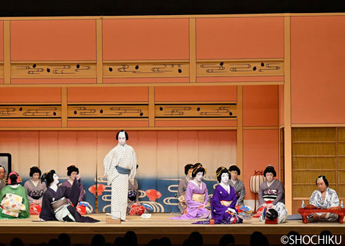 ▲From left, Nakamura Kazutarō, Nakamura Toranosuke, Nakamura Yonekichi,<br>Ichikawa Seiko in 'ISE ONDO KOI NO NETABA'.