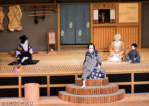 ▲From left, Kataoka Takatarō, Kataoka Nizaemon, Nakamura Tōzō,<br>Nakamura Hidenosuke in 'HIKOSAN GONGEN CHIKAI NO SUKEDACHI'.