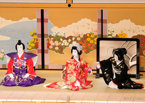 ▲ From left, Nakamura Manju, Nakamura Tokizō, <br>Nakamura Shichinosuke in 'HONCHŌ NIJŪSHIKŌ'.