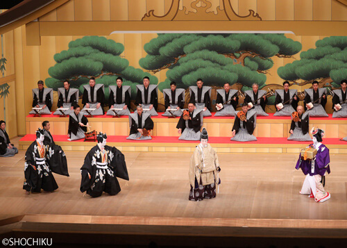 ▲ From left, Nakamura Toranosuke, Nakamura Kashō, Nakamura Matagorō, <br> Nakamura Yonekichi in 'KOTOBUKI SHIKI SANBASŌ'.