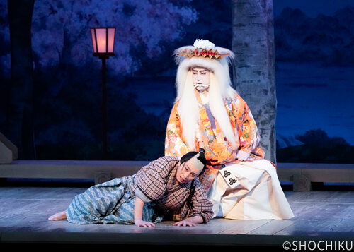 ▲ Front Matsumoto Kōshirō, Back Kataoka Nizaemon <br>in 'OHAMA GOTEN TSUNATOYO-KYŌ'(Program A).